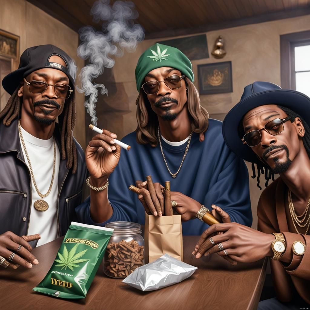 Hyperrealistic Snoop Dogg Smoking with Friends