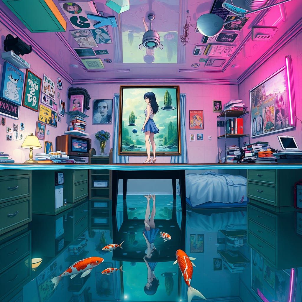Cyberpunk Underwater Home with Woman on Table