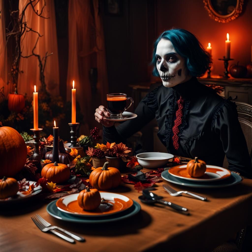 Spooky Thanksgiving: Invisible Coffee in Gothic Horror Style