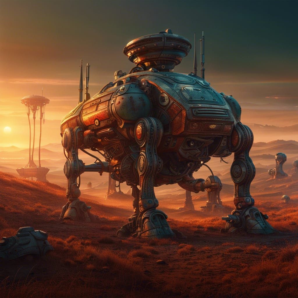 Martian War Machines March at Sunset