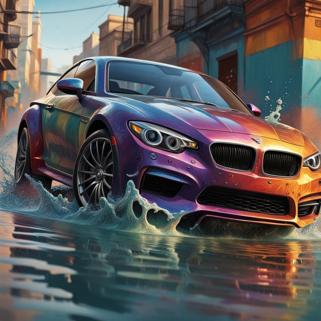Hyperrealistic Cars in Splash Art Style