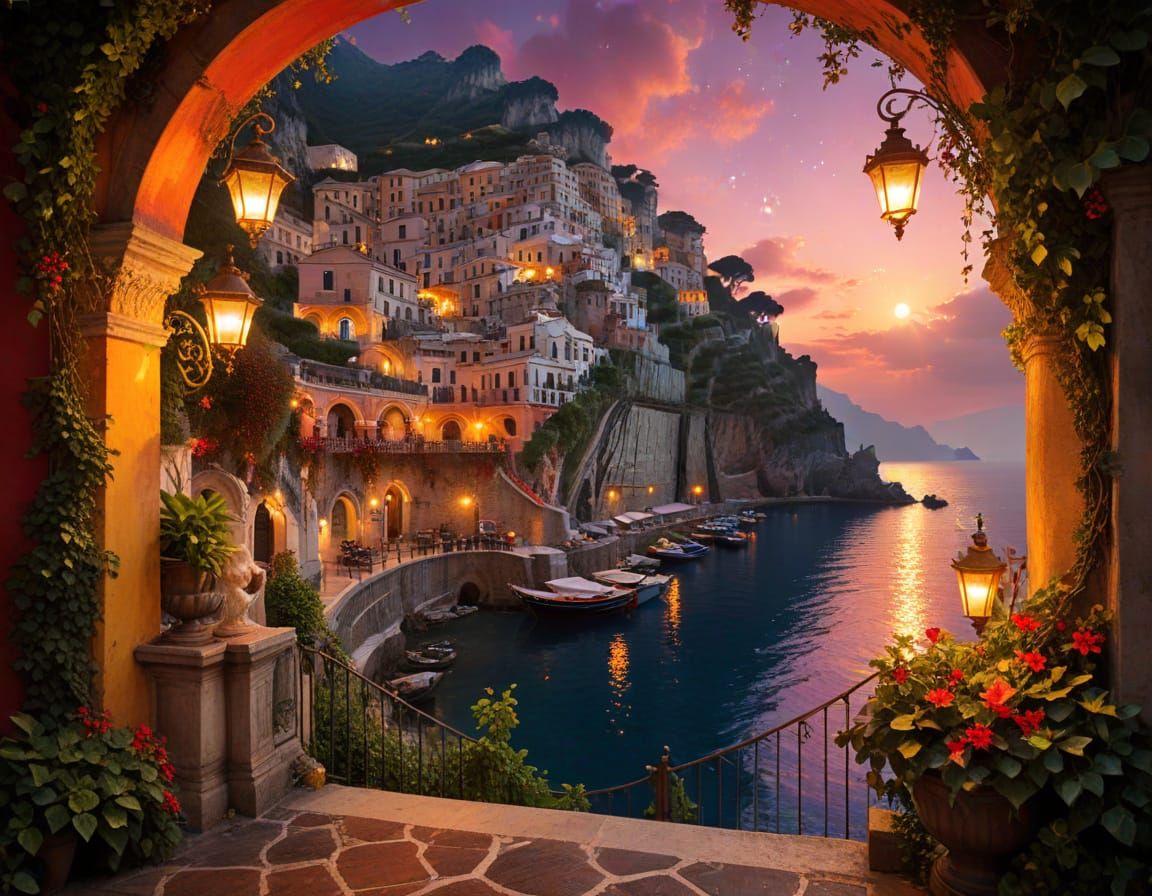 Baroque Rococo Harbor in Mediterranean Sunlight