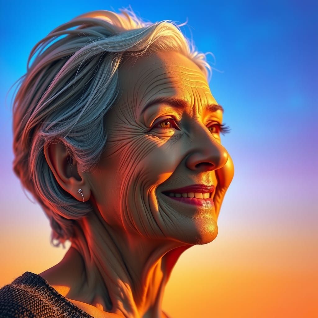 Middle-Aged Woman with Determined Expression, Digital Painti...