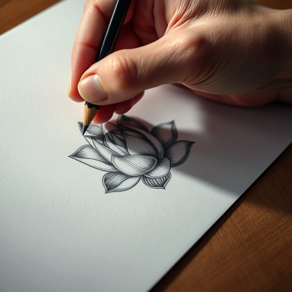 Hyperrealistic Lotus Drawing in Perfect Composition