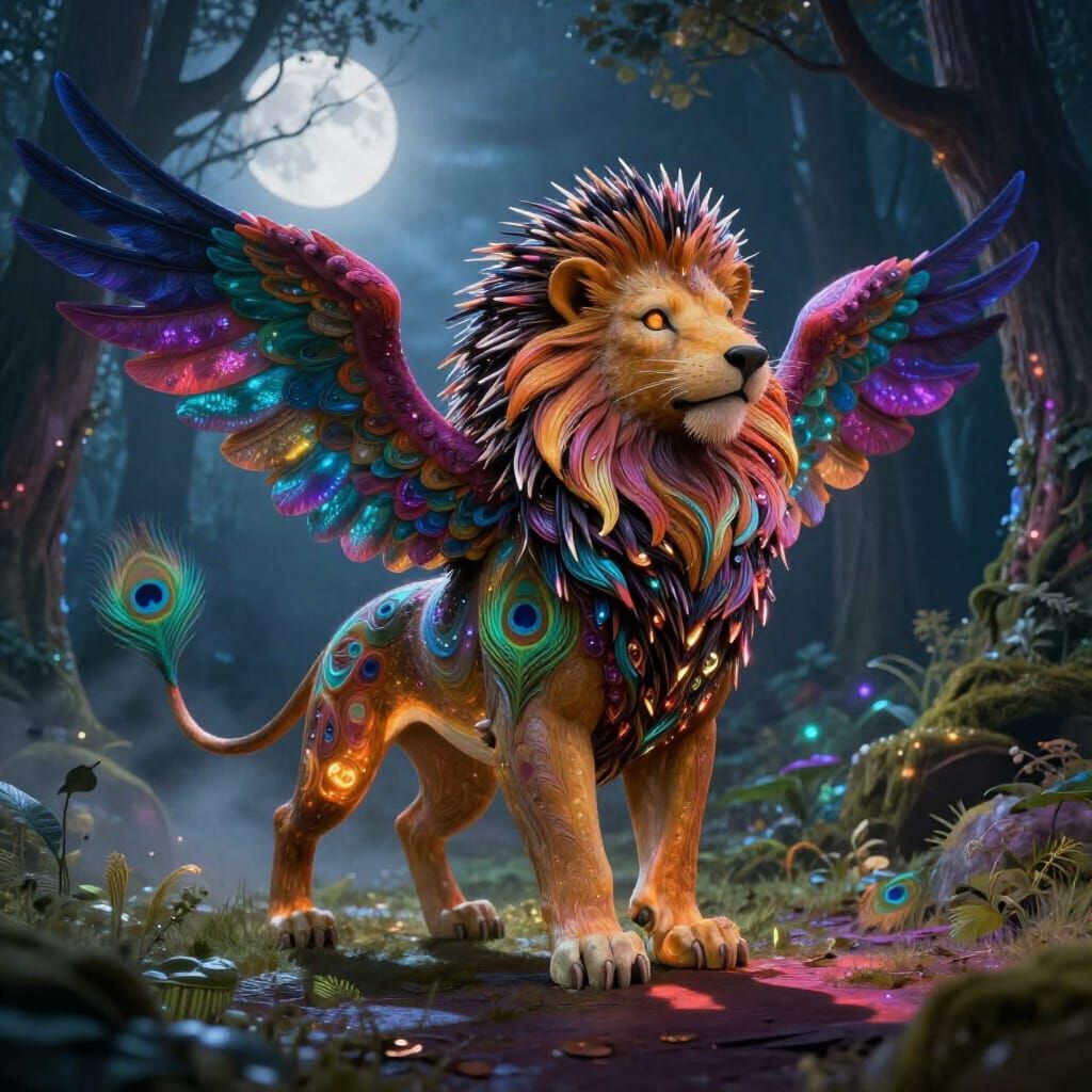 Whimsical Hedgehog Chimera in Enchanted Forest
