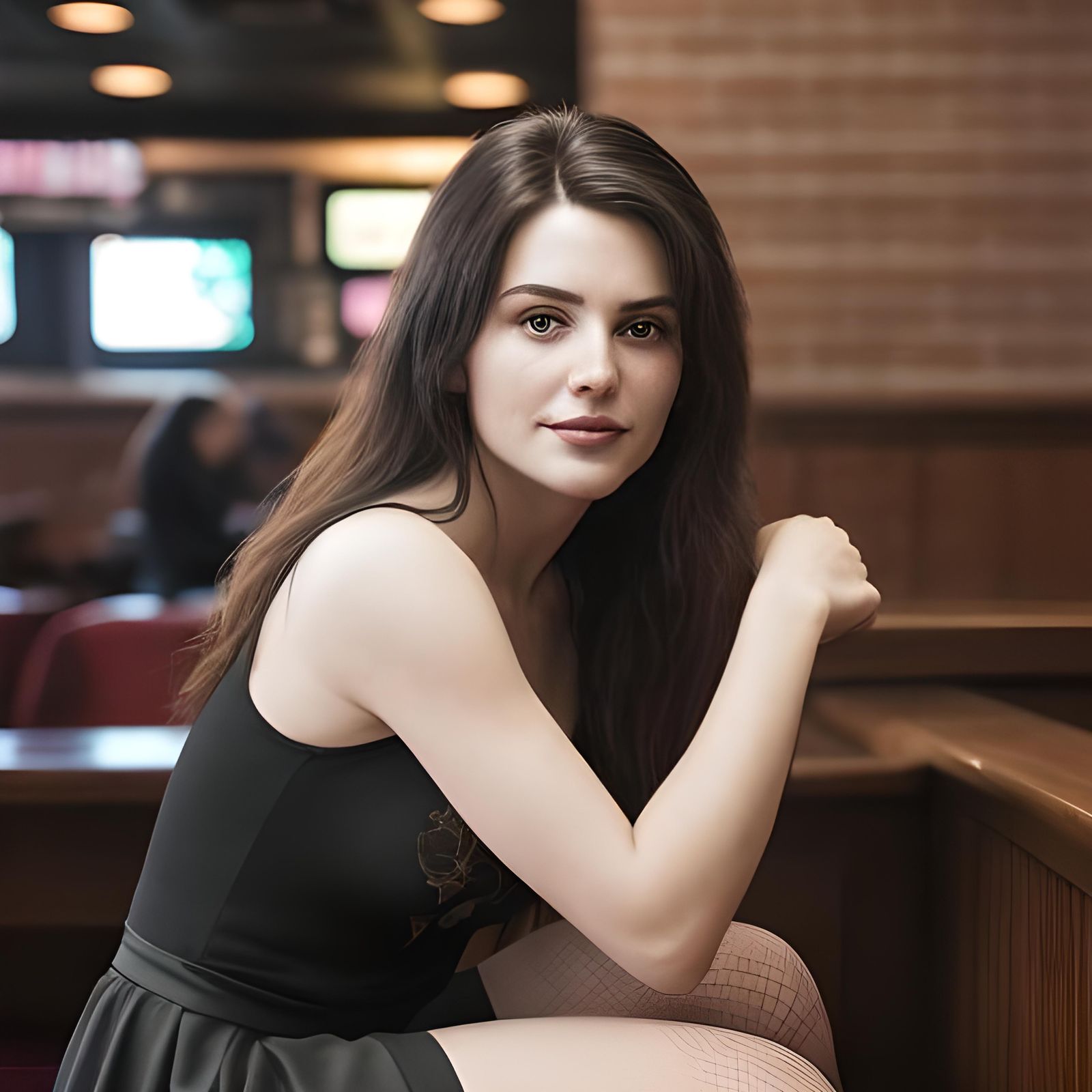 1970s Divorcee in College Bar, Hyperrealistic Splash Art