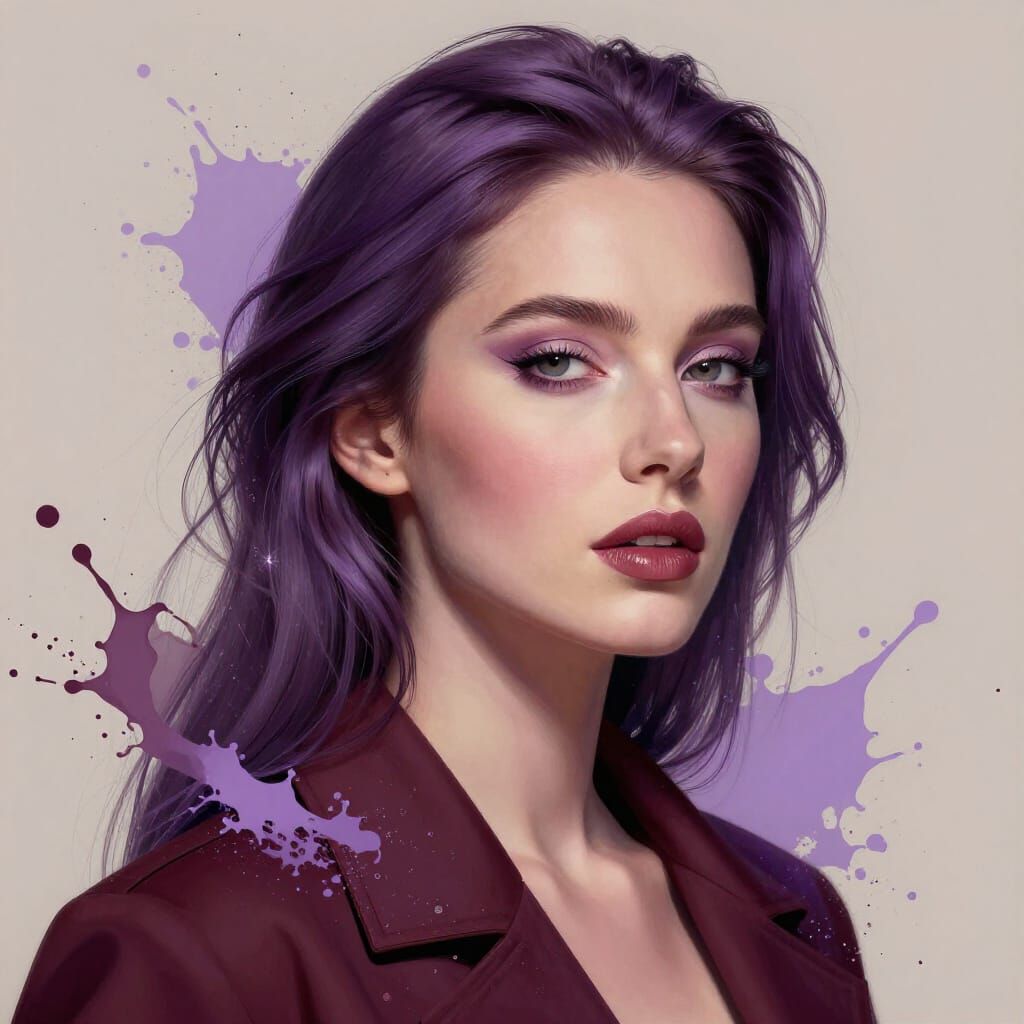 Woman's Portrait in Lilac, Burgundy, and Beige Palette