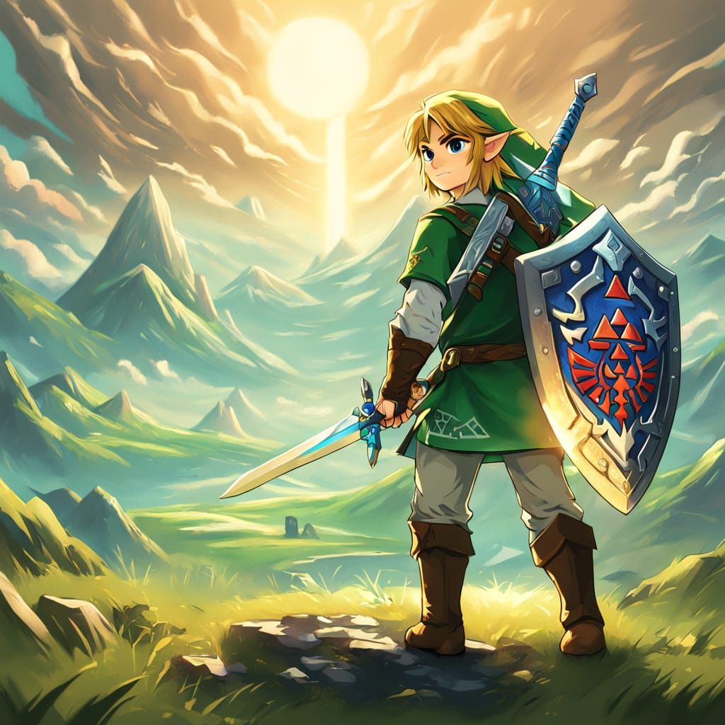 Chibi Link with Master Sword and Shield