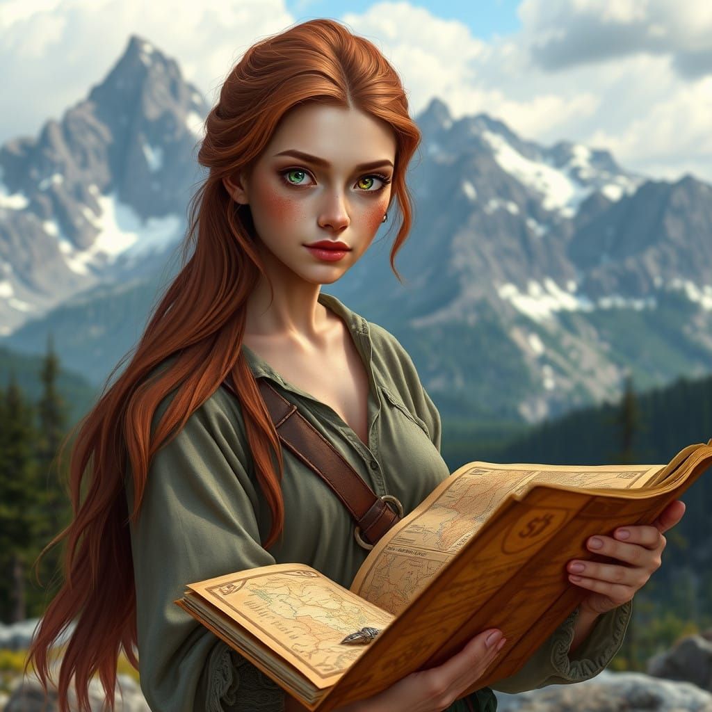 Copper Skinned Ranger in Majestic Mountain Range