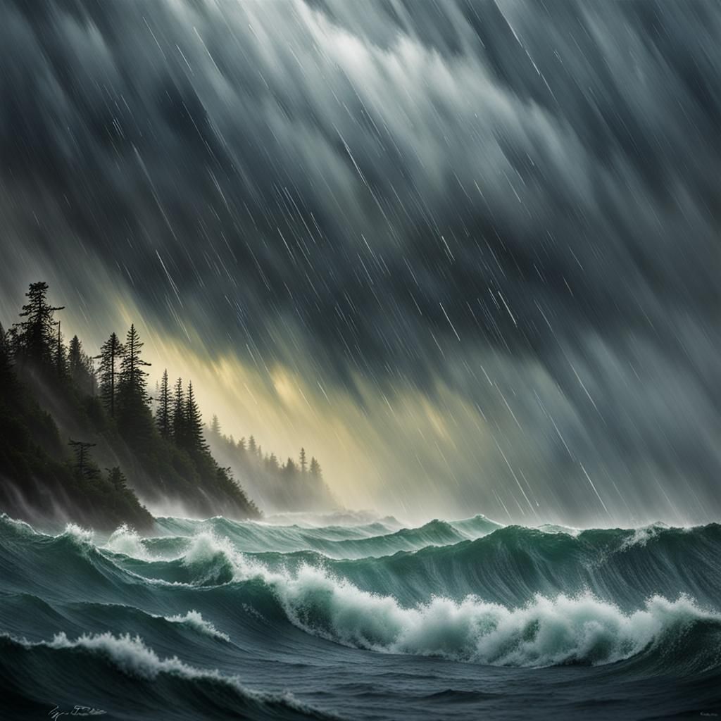 Sinister Rainstorm over the Pacific Northwest Ocean