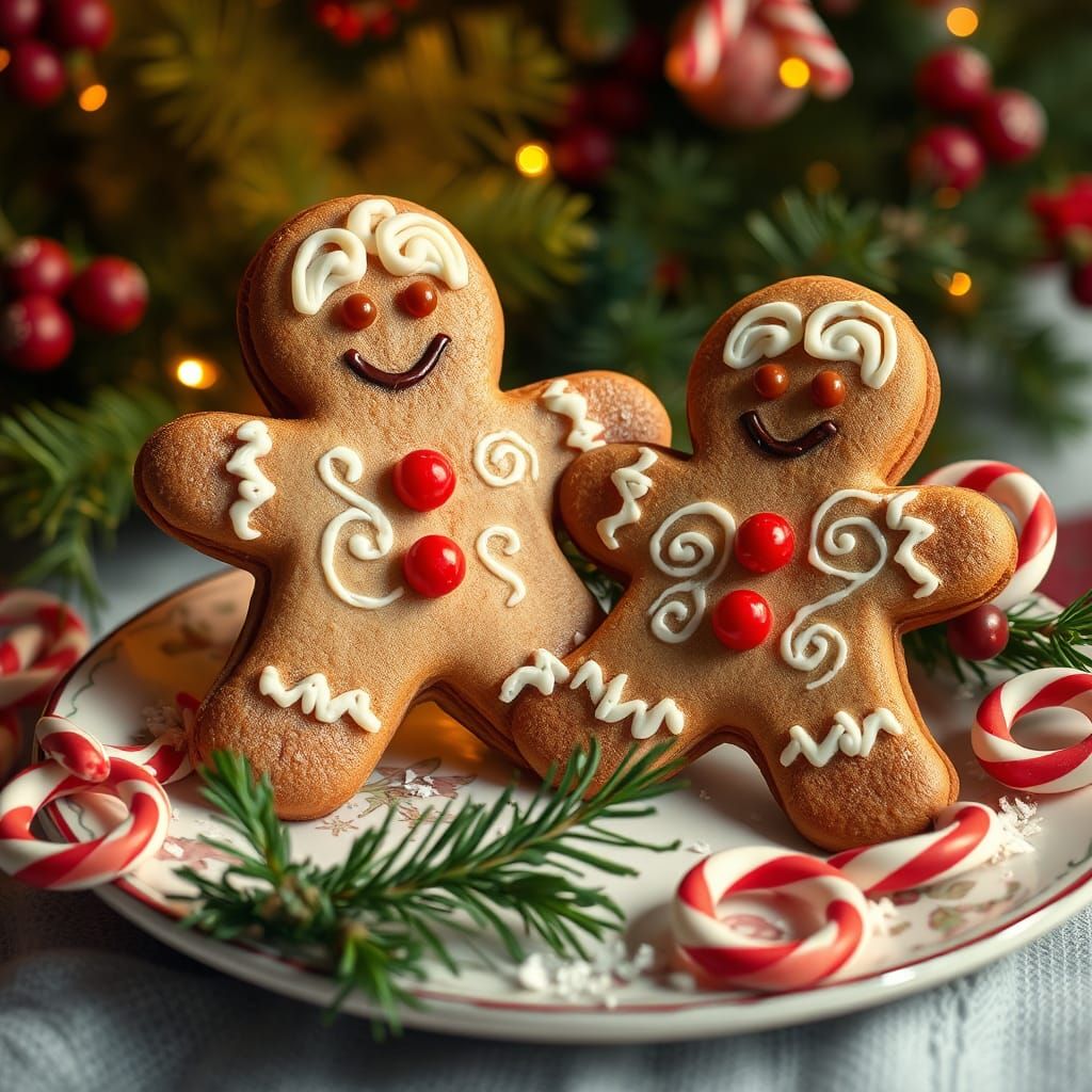 Festive Gingerbread Men in Pop Surrealist Style