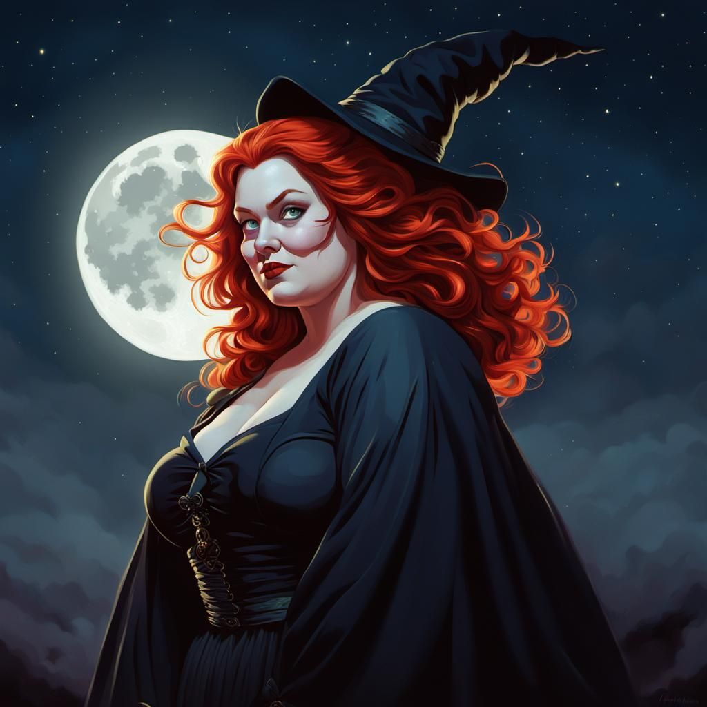 Red-Haired Witch in Chiaroscuro Lighting