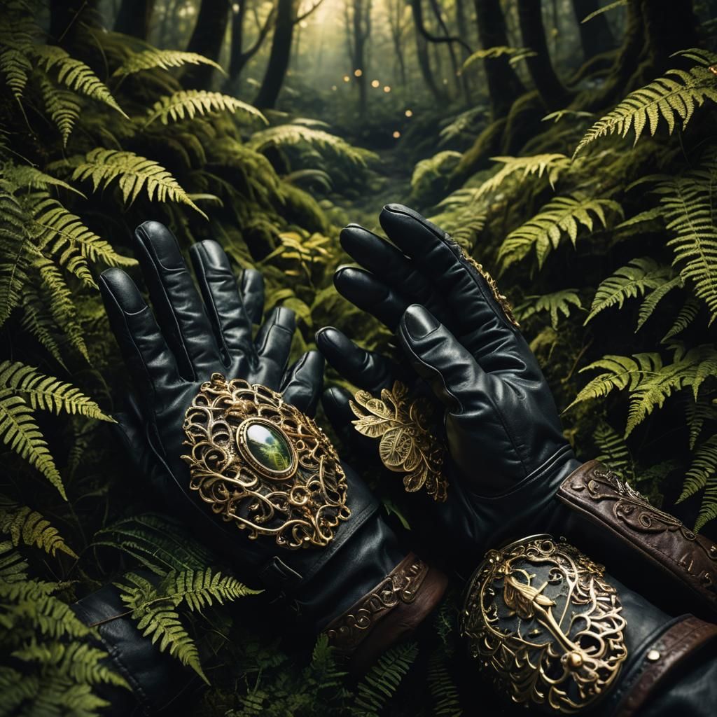 Gloves and Locket in Mystical Forest: Fantasy Art