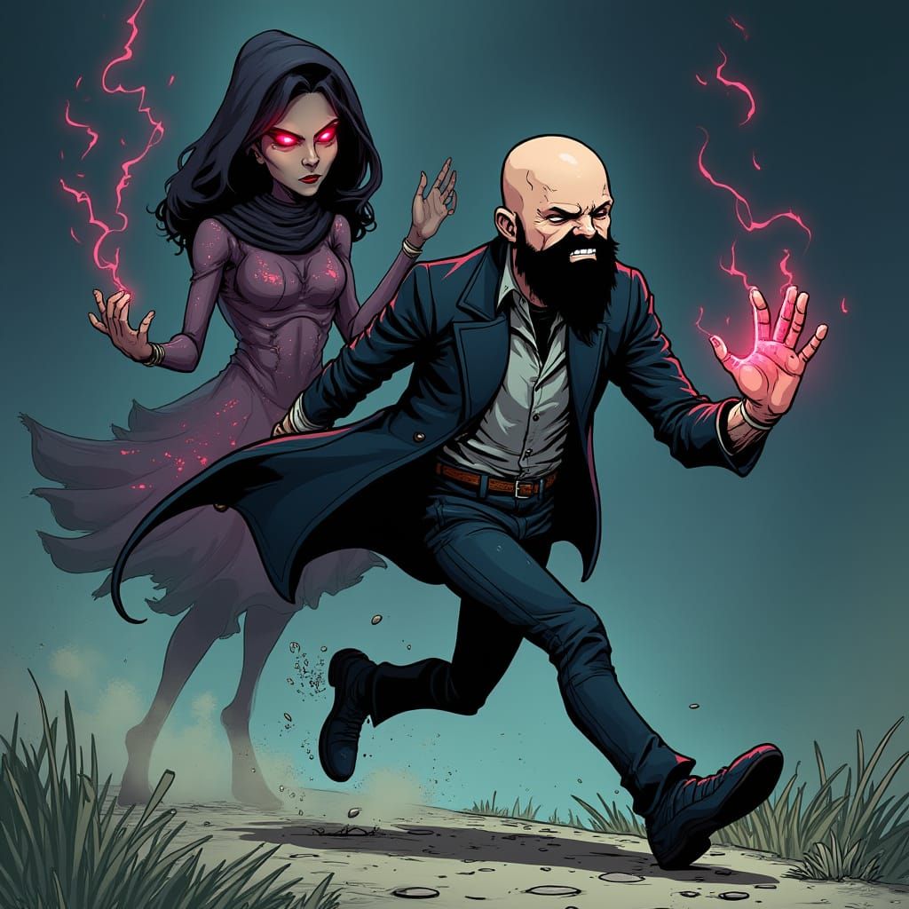 Empath Runs from Ominous Specter in Cartoon Style