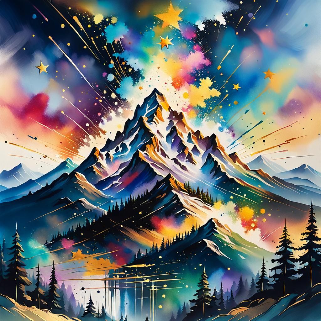 Abstract Ink Splatter Landscape in Expressionist Style