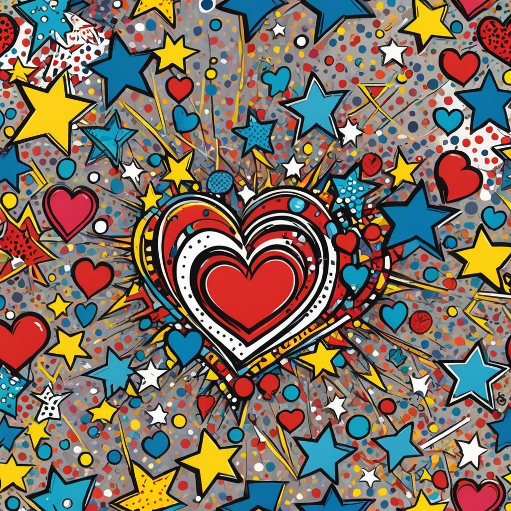 Colorful Pop Art Heart with Dots and Lines