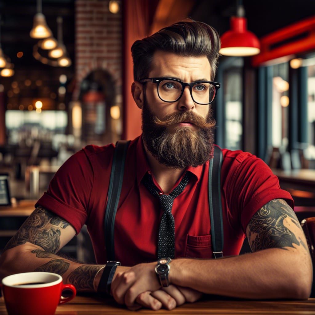 Hipster in Coffee Shop, Hyperrealistic Vector Fractal