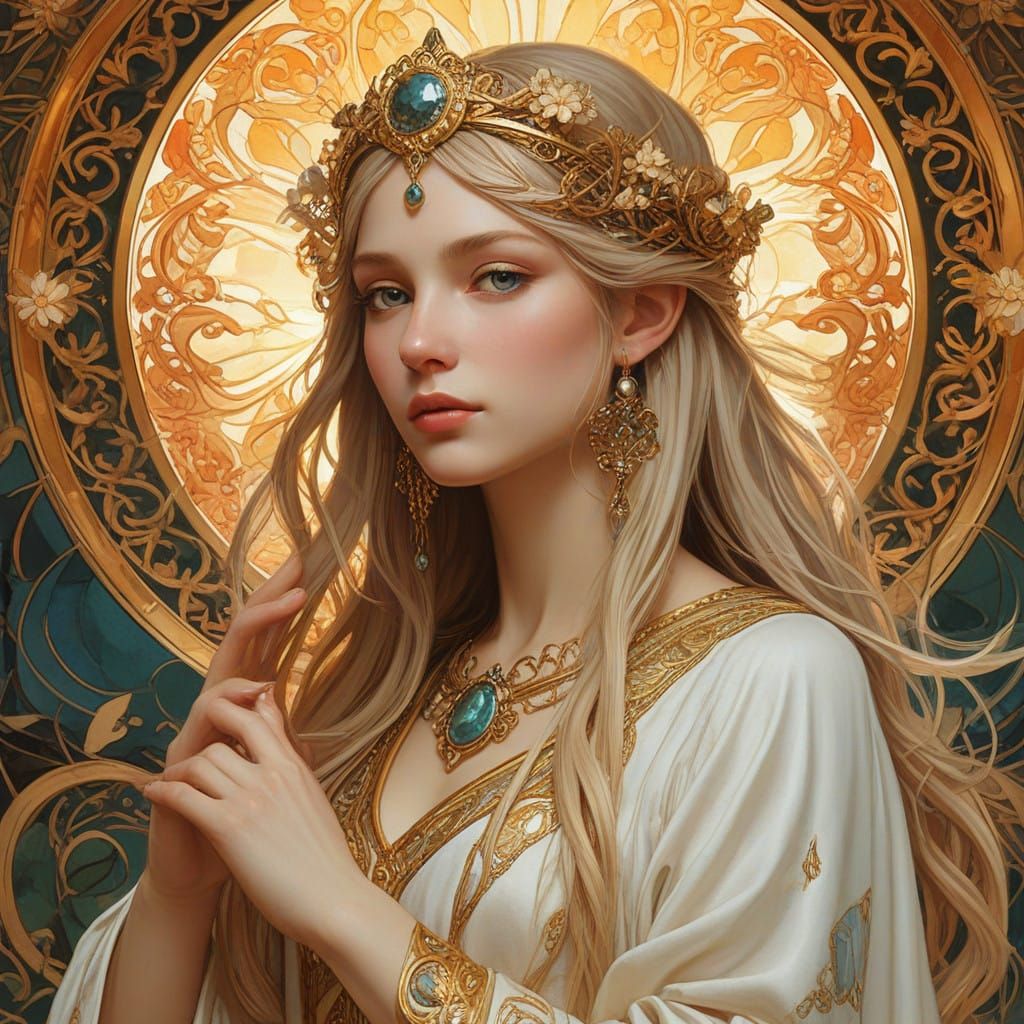 Majestic Elven Healer in Golden Robes