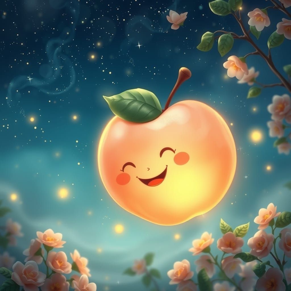 Surreal Peach in Whimsical Starry Sky
