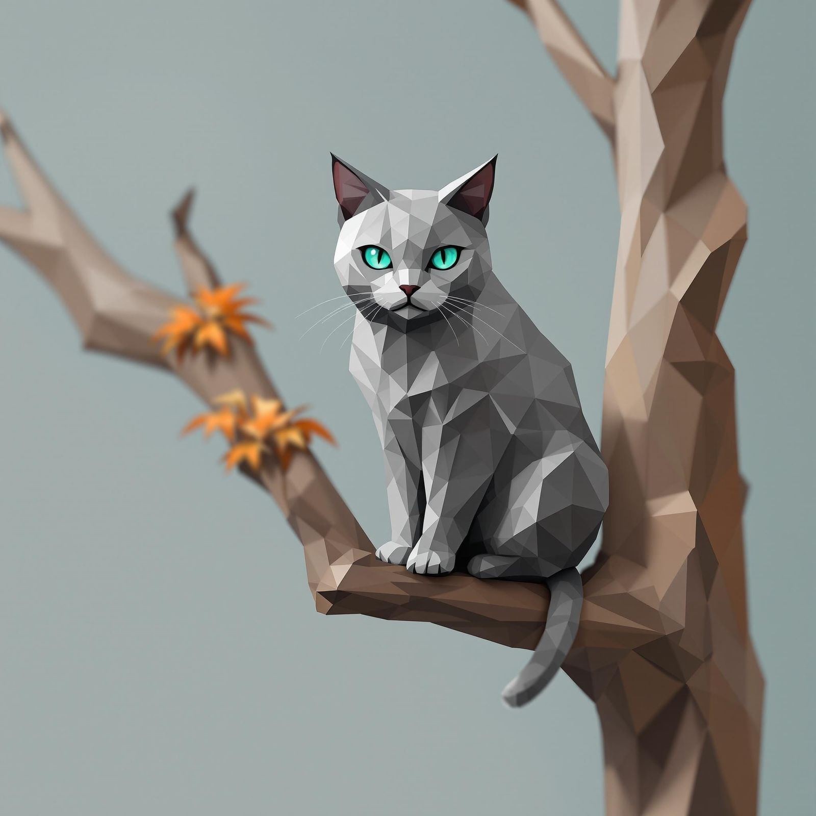 Faceted Feline Form in Teal