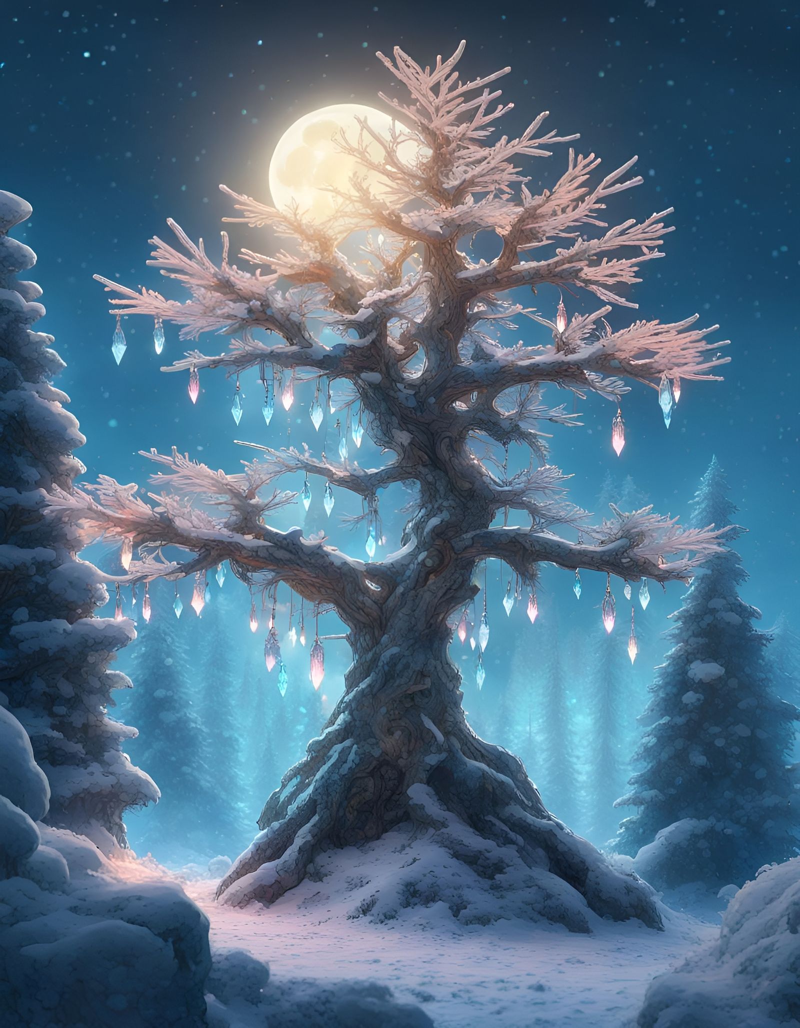 Crystal tree in moonlight