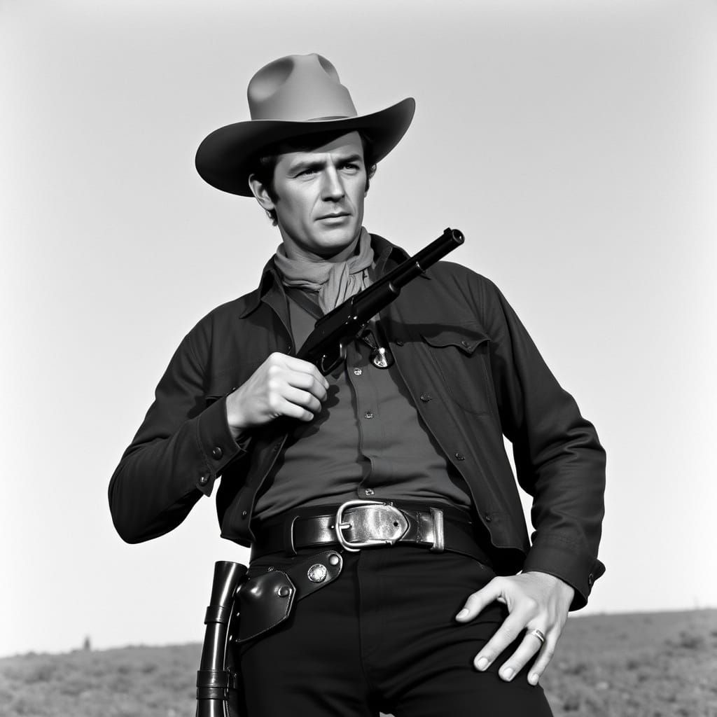 Vintage Western TV Show Portrait with Winchester Carbine