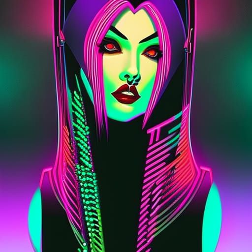 Vampire Woman in Neon Cyberpunk Style