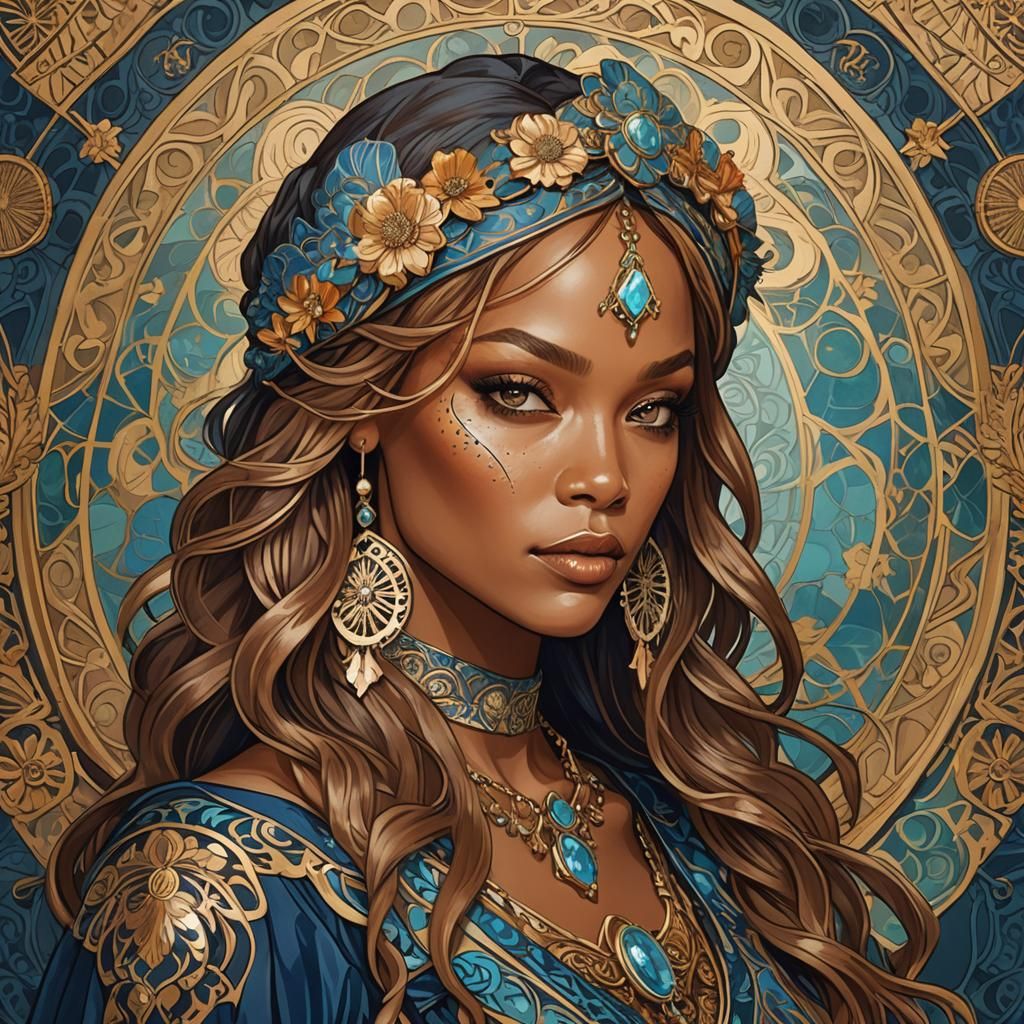 Boho Chic Portrait in Art Nouveau Style