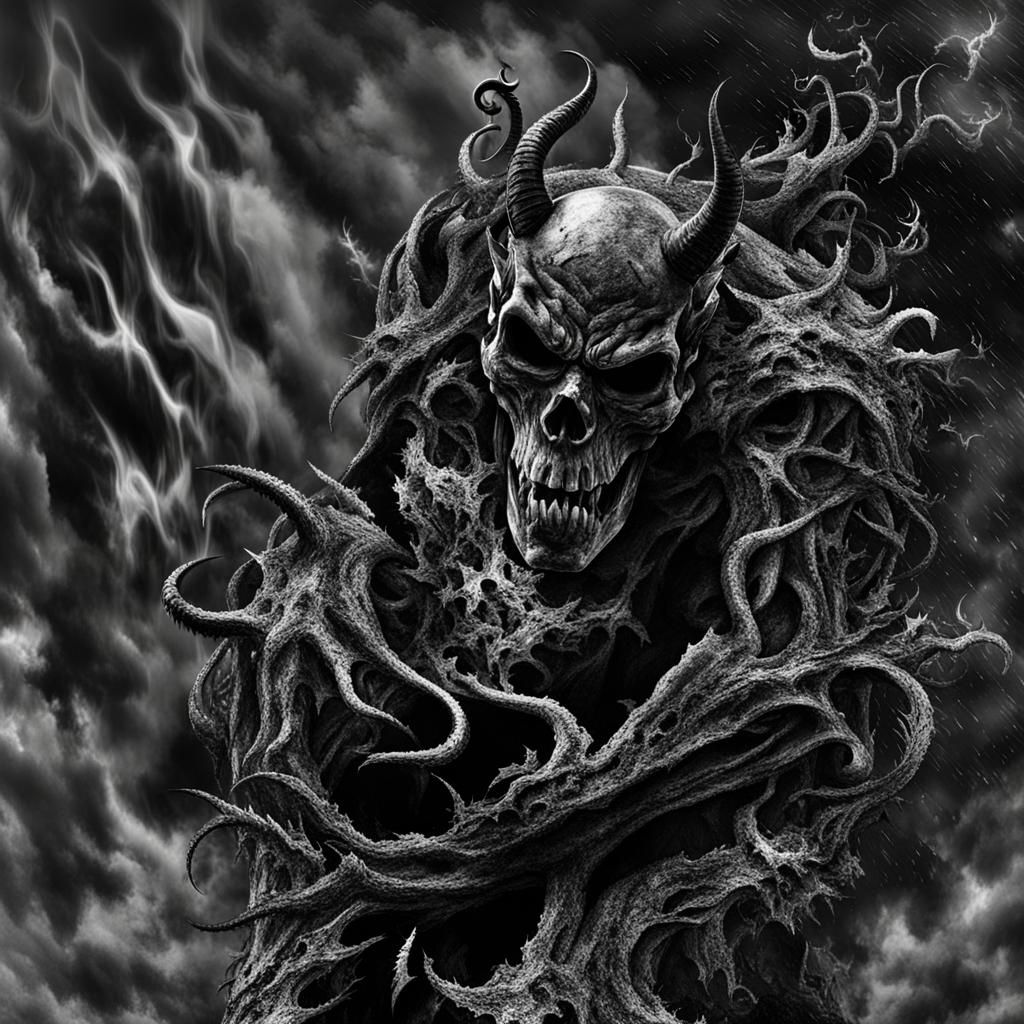 Demonic Devil of the Dark Age in Black and White
