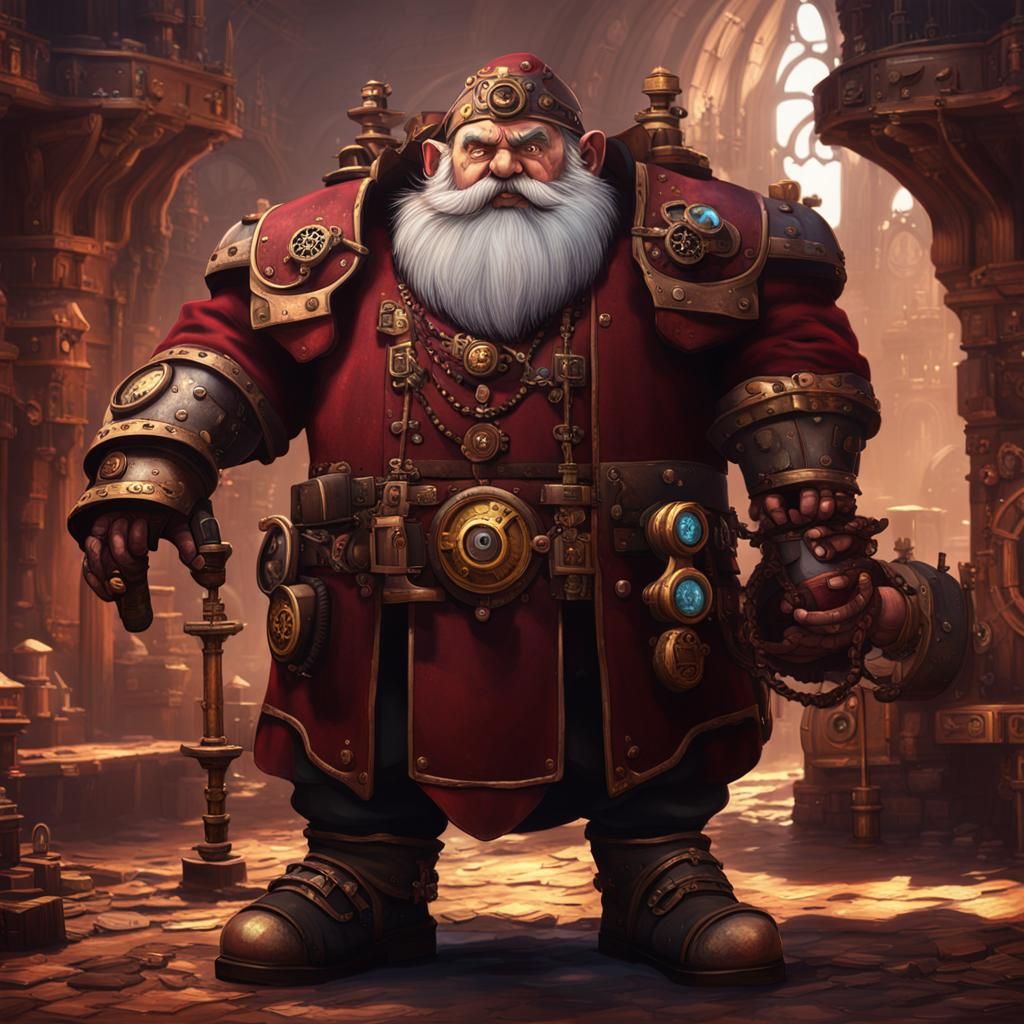 Steampunk Dwarf Cog Cleric in Detailed Matte Painting