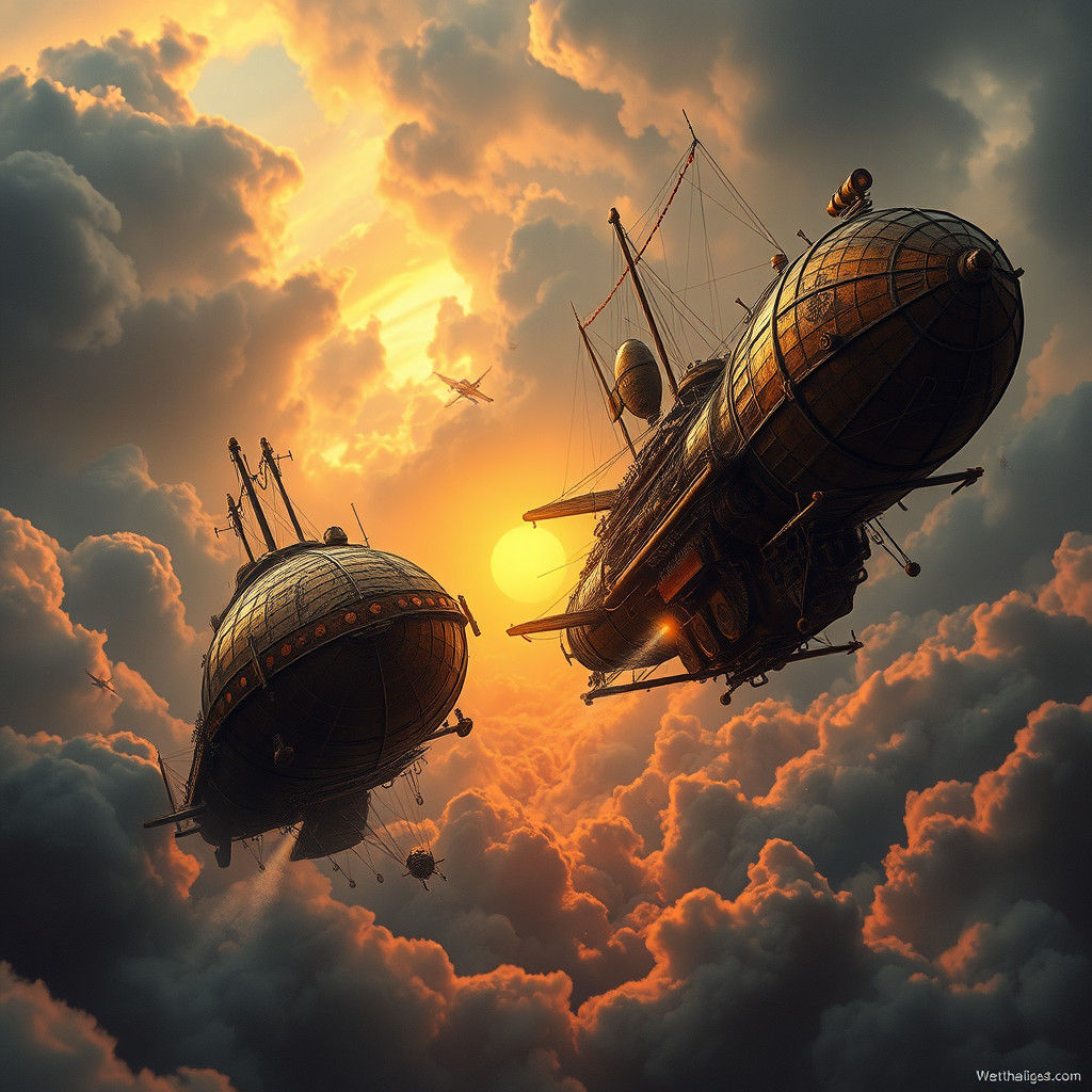 Epic Steampunk Airship Battle in Dramatic Sky