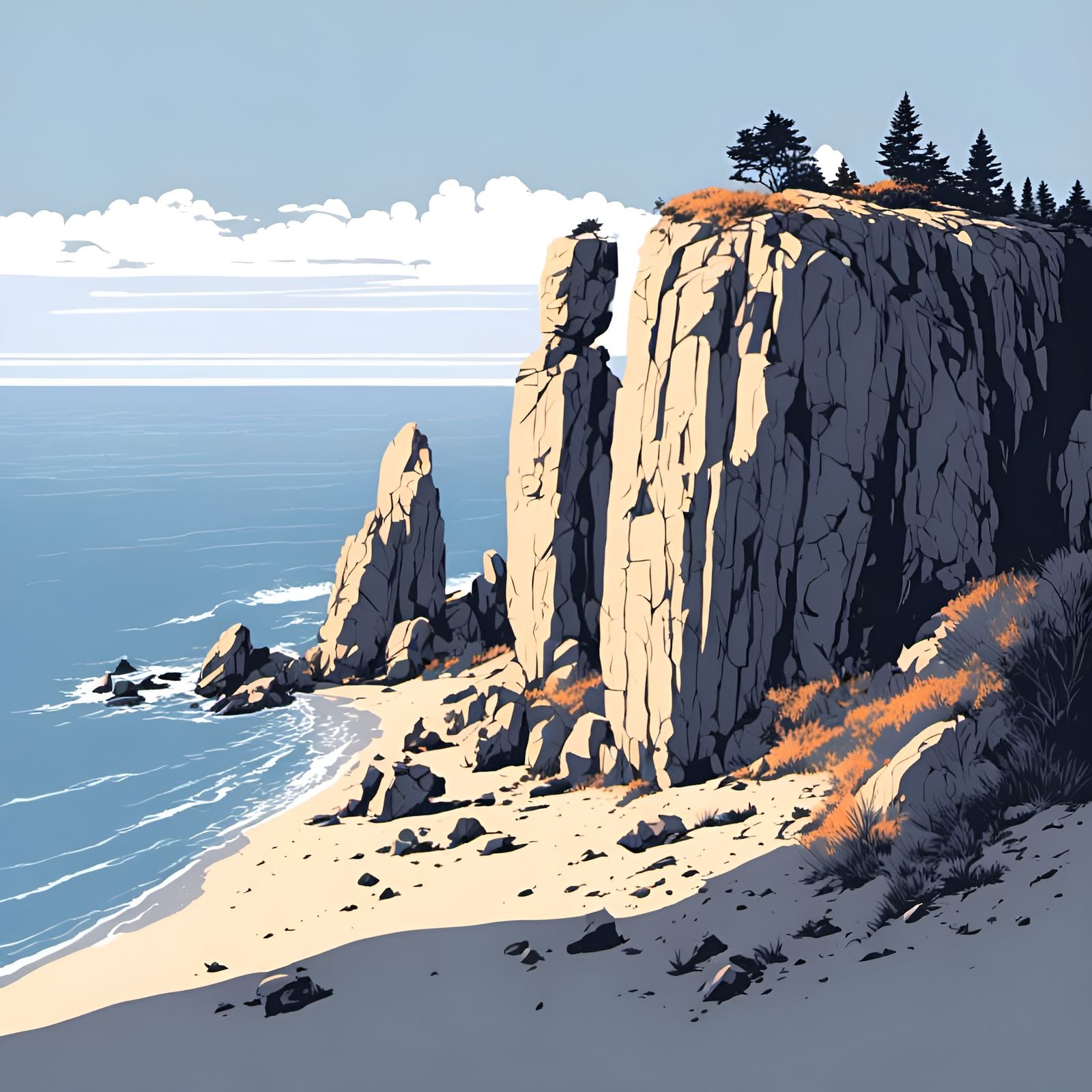 Vector Art of a Rocky Cliffside Formation