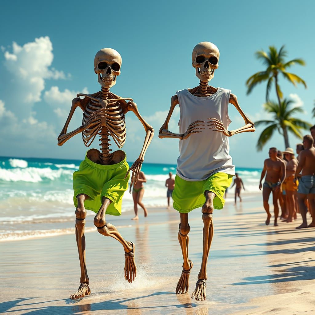 Skeletal Joggers Conquer Dark Fantasy Beach