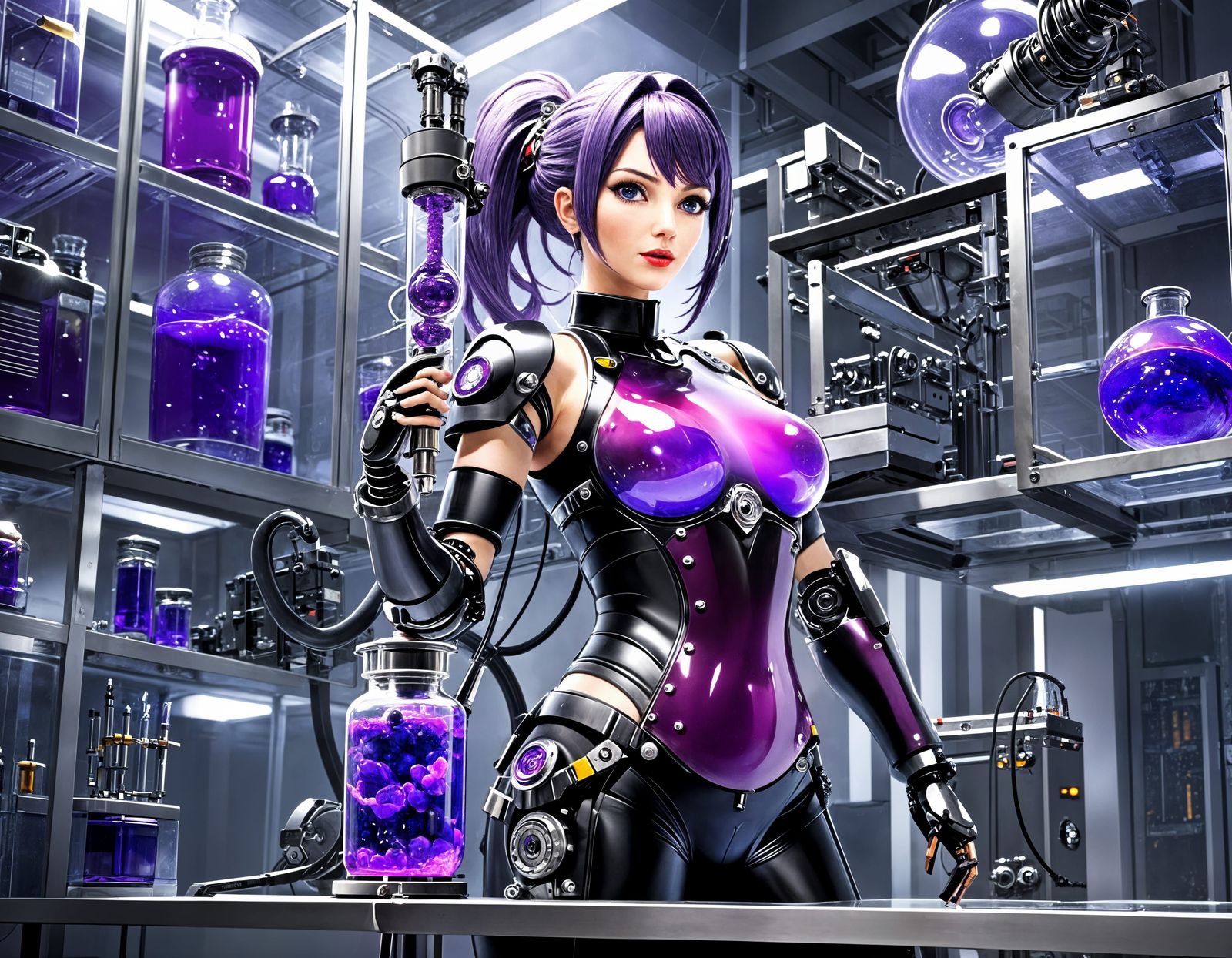 Cyberpunk Mad Scientist with Prosthetic Arm