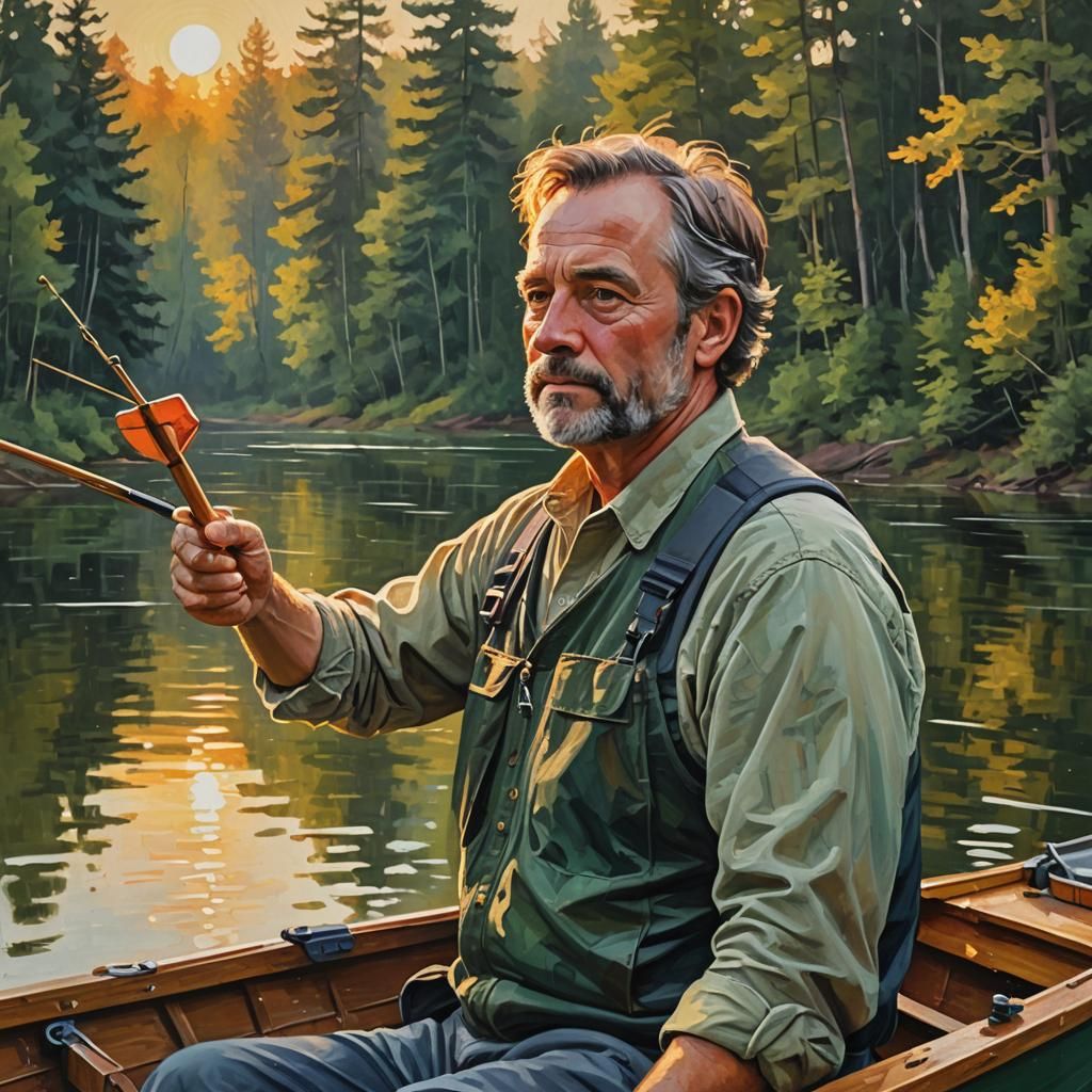 Sunset Fishing: Impressionist Gouache Painting in 8k