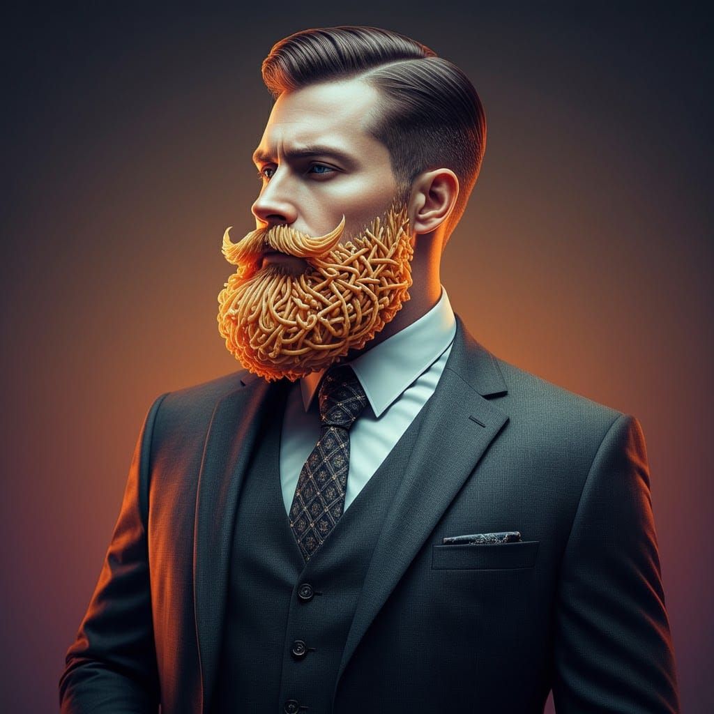 String Cheese Beard: A Hyperrealistic Gentleman's Portrait