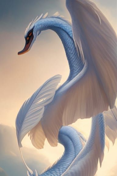 Swan Dragon Goddess with Feather Wings
