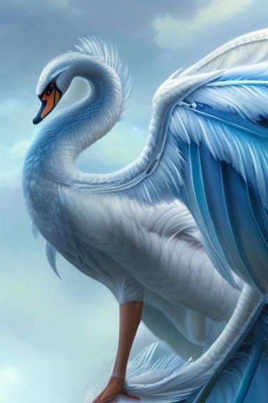 Swan Dragon Goddess with Feather Wings