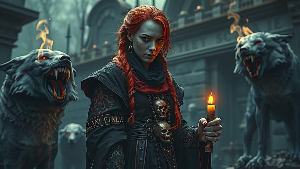 Gothic Necromancer Raises the Dead in Art Nouveau Style