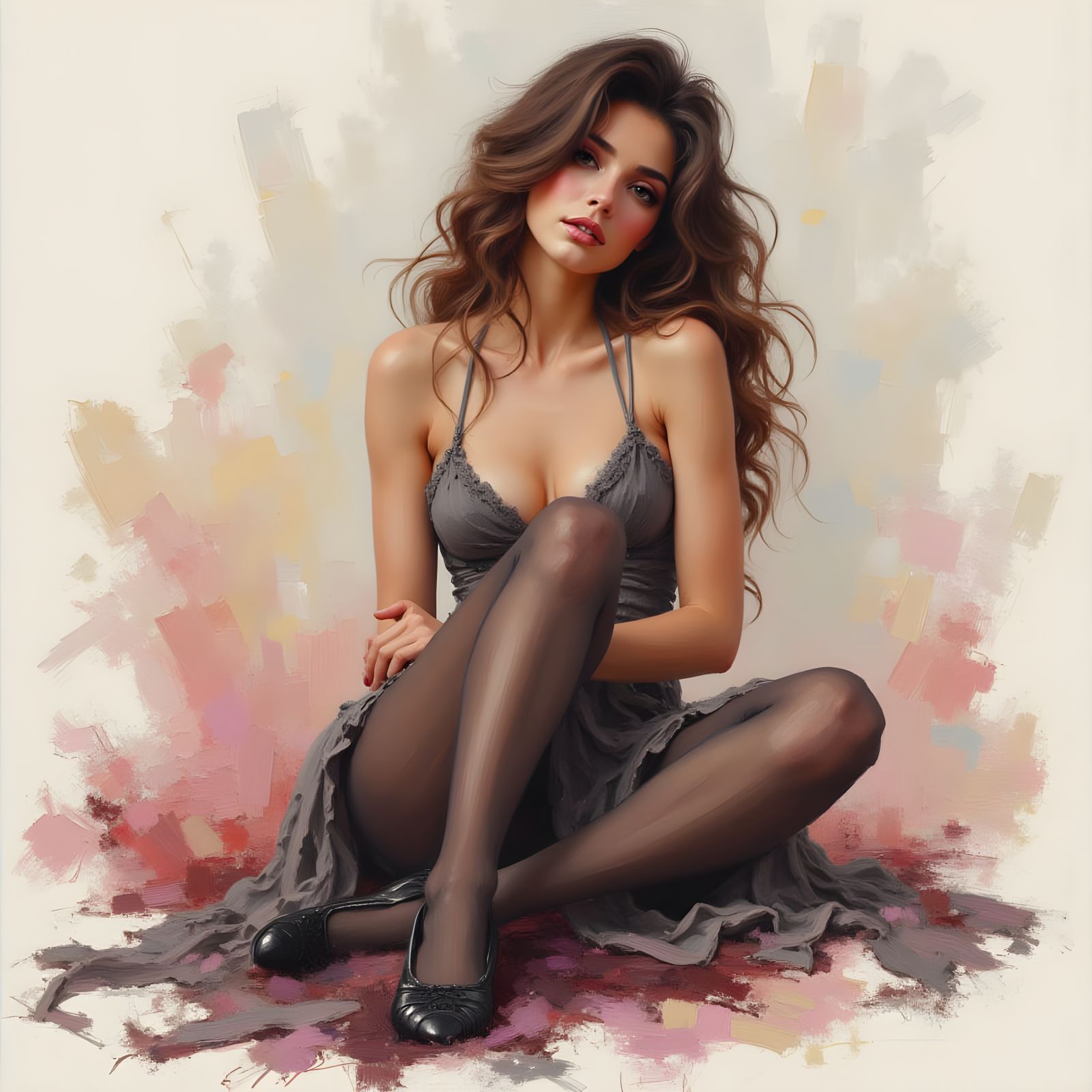 Beautiful Woman in Fitted Dress with Sensual Smile