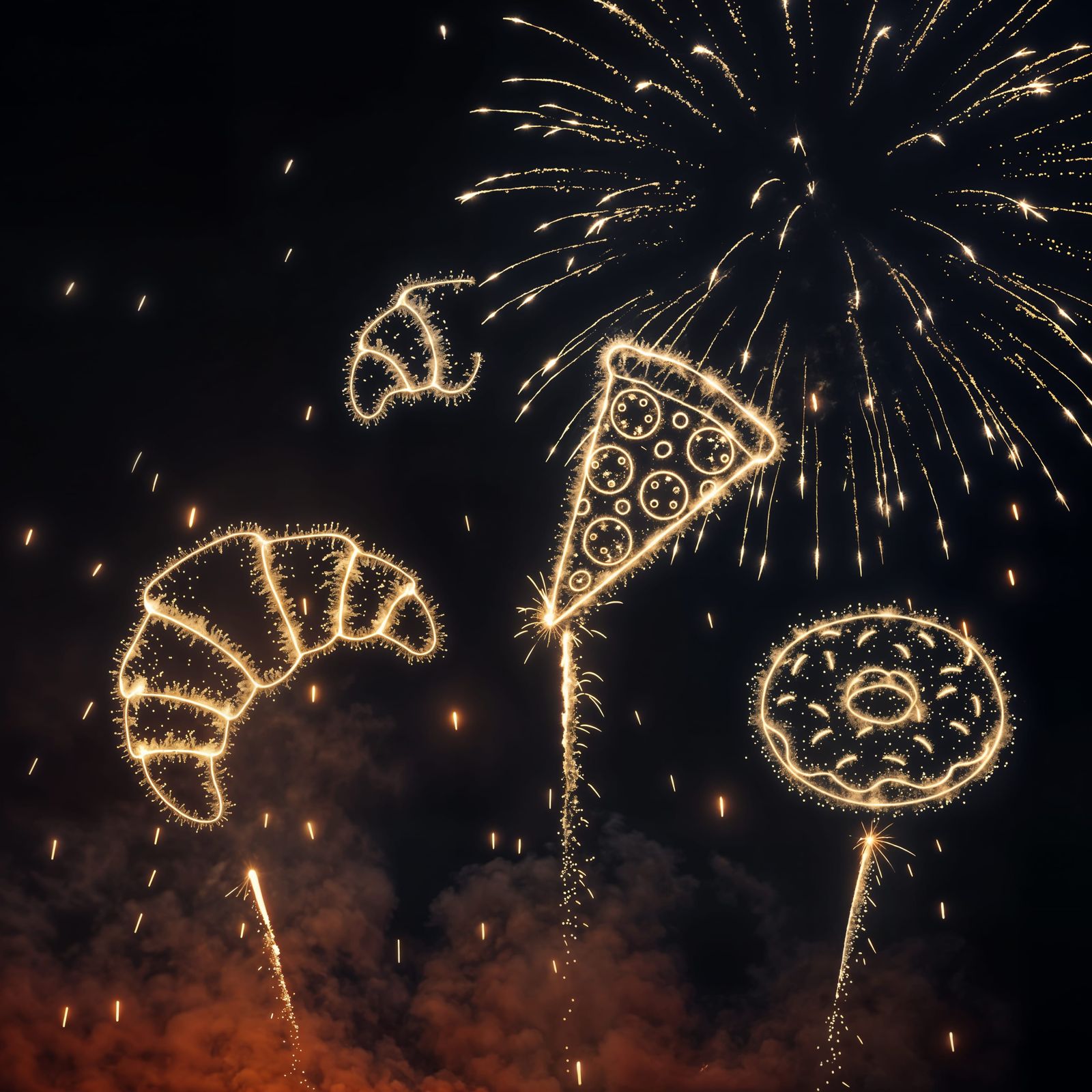 Fireworks Form Food Silhouettes in Night Sky