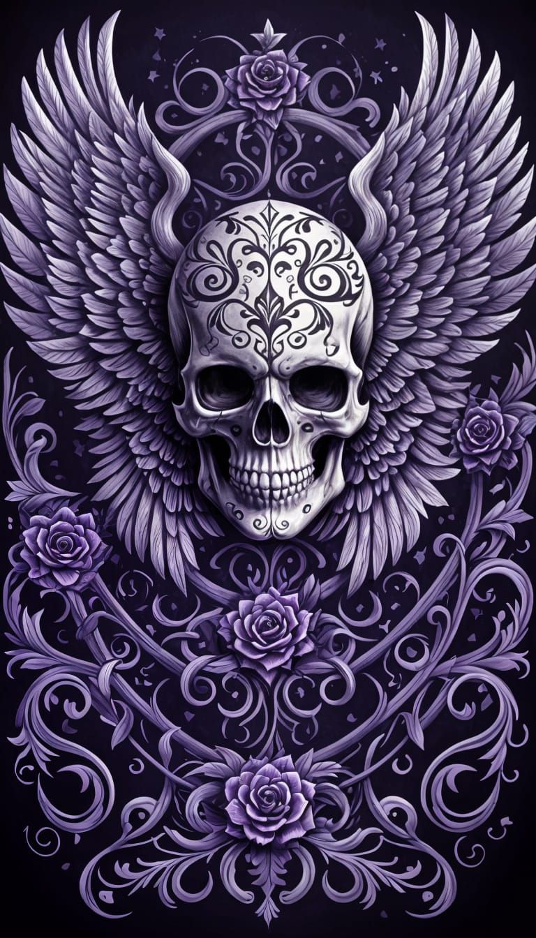 Mystical Skull with Vibrant Purple Wings