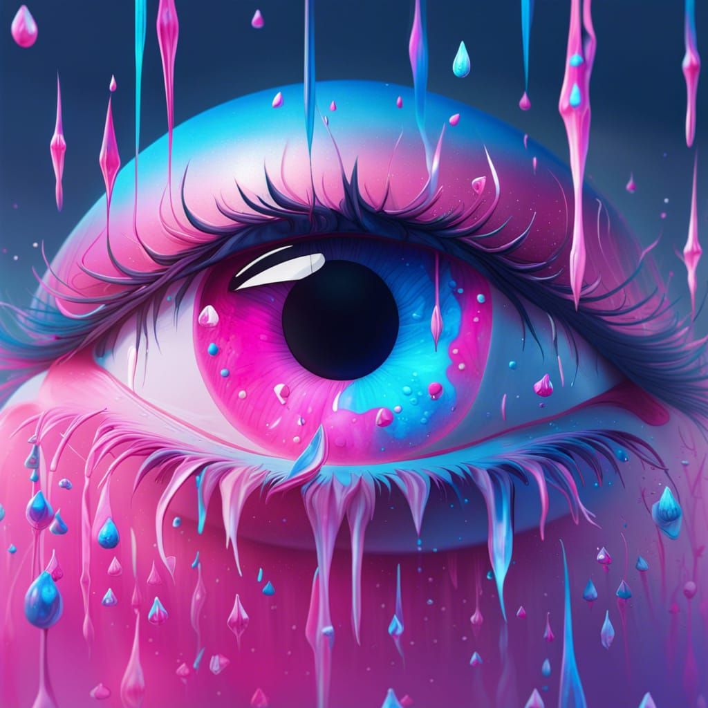 Crying Eye with Gradient Tears: Detailed Digital Art