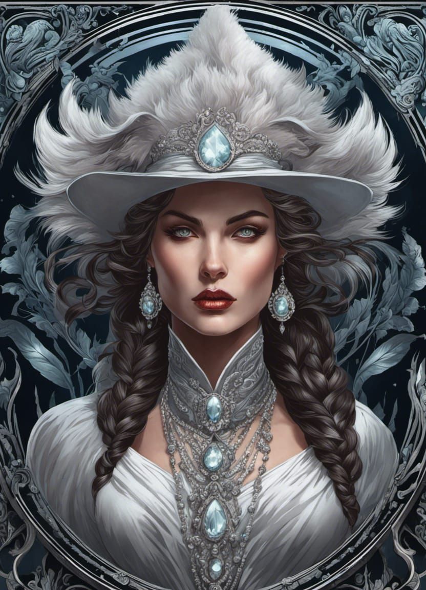 Arctic Werewolf Portrait in Victorian Art Nouveau Style