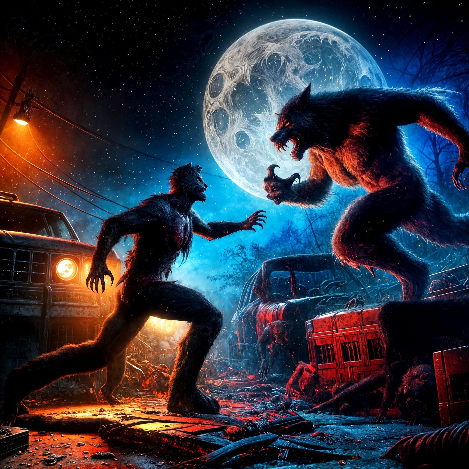 Werewolf vs Vampire in Junkyard Horror Action