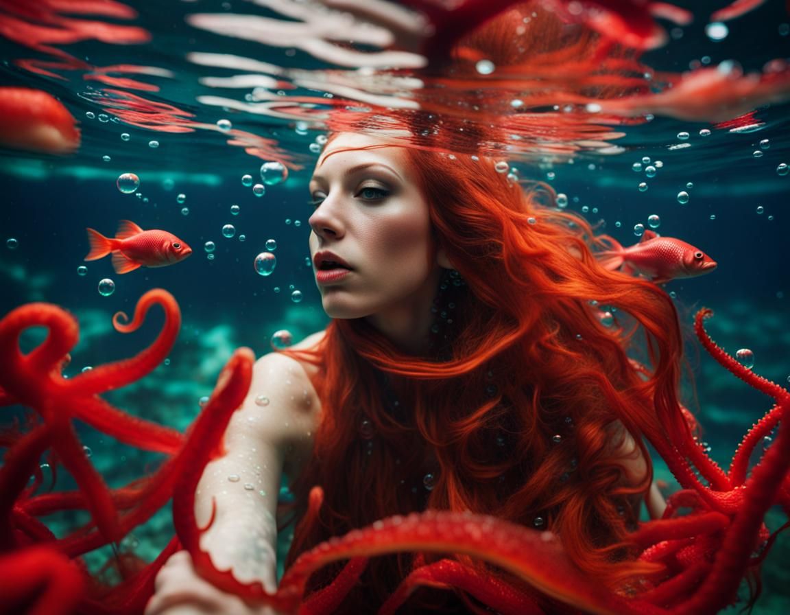 Underwater Model with Octopus Tentacle Hair