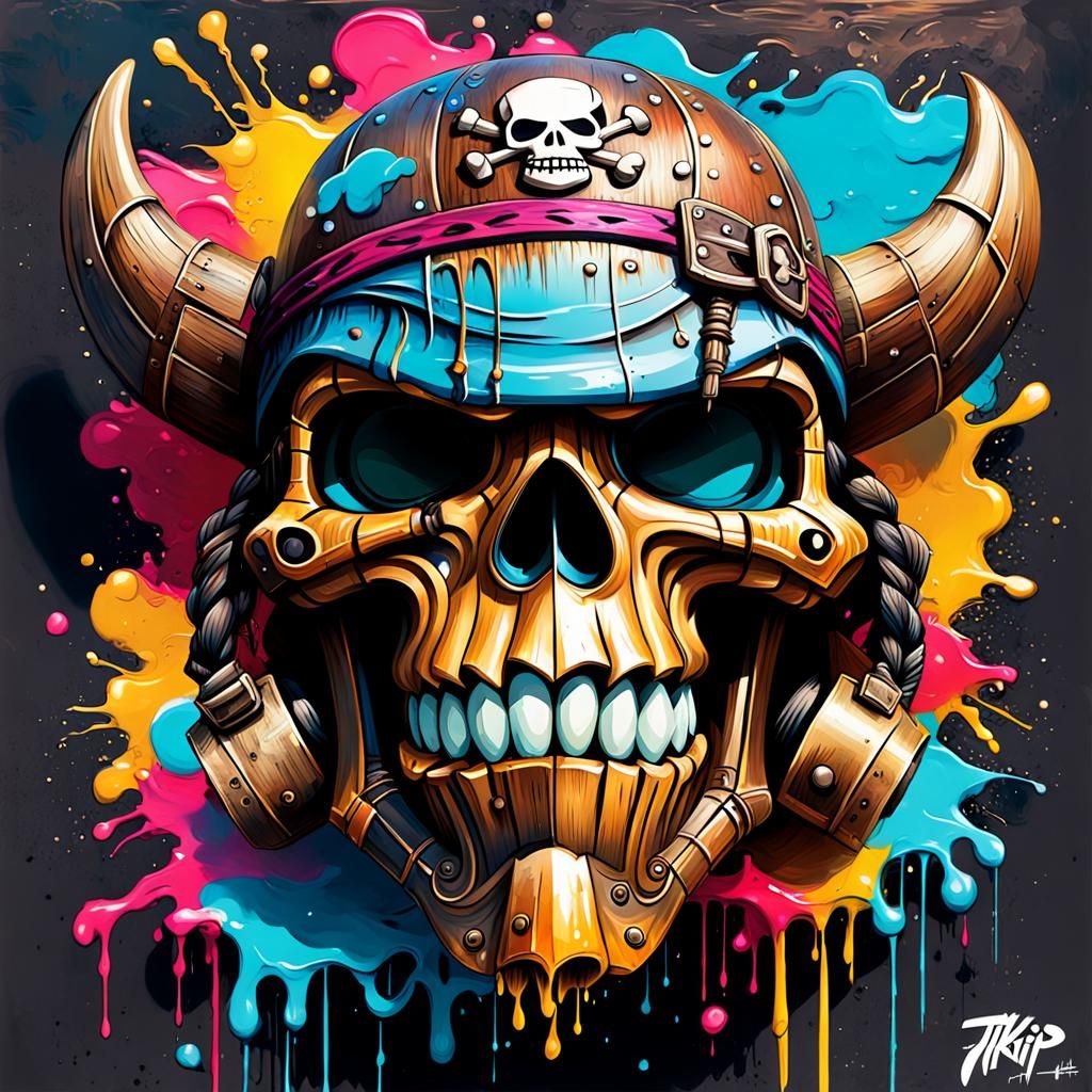 Airship Pirate Tiki Helmet Graffiti Art