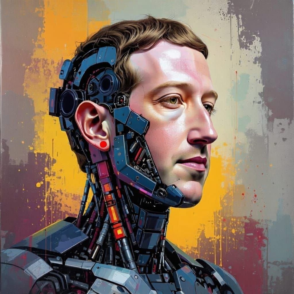 Cyborg Mark Zuckerberg Portrait in Graffiti Style