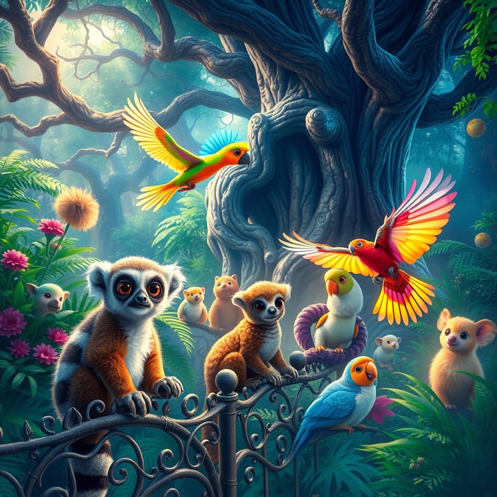 Whimsical Creatures in an Enchanted Dreamlike Zoo