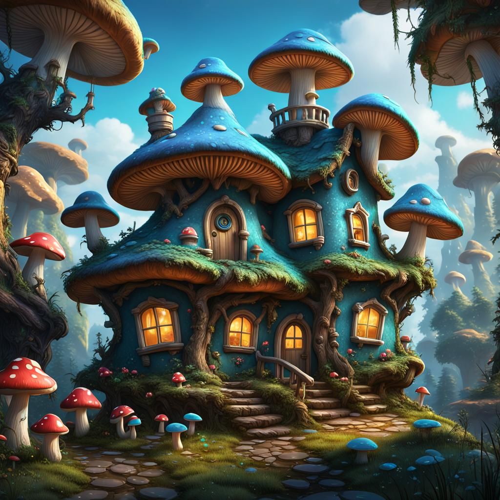 Charming Mushroom House Digital Painting
